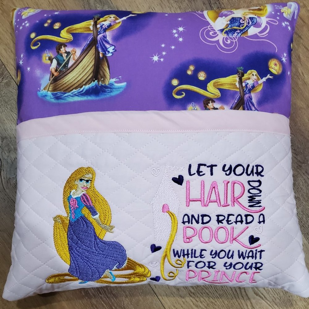 Princess Rapunzel Reading Book Pocket Pillow 16"x16"